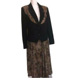 Pioneer Wear Skirt Suit Womens Vintage Black Animal Print Polyester Made In USA